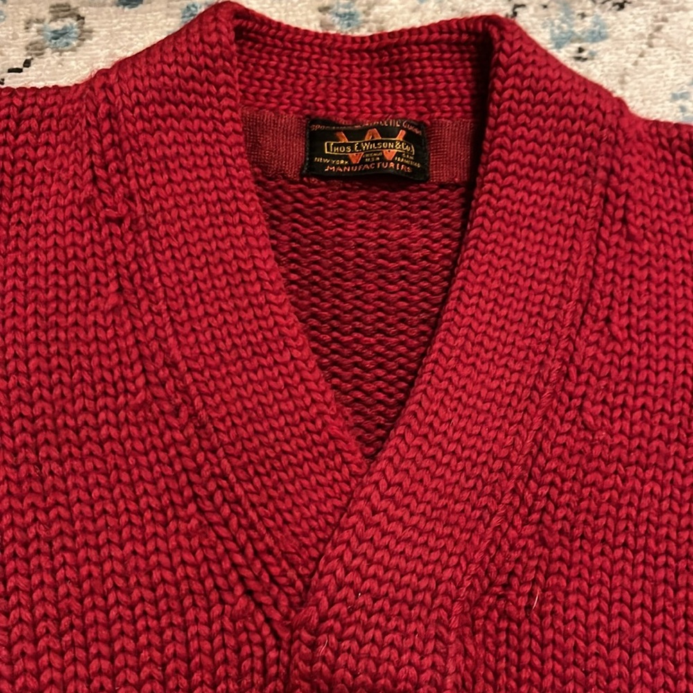Vintage Thos. E Wilson & Co. Red V-Neck Heavy Sweater - Picture 7 of 16